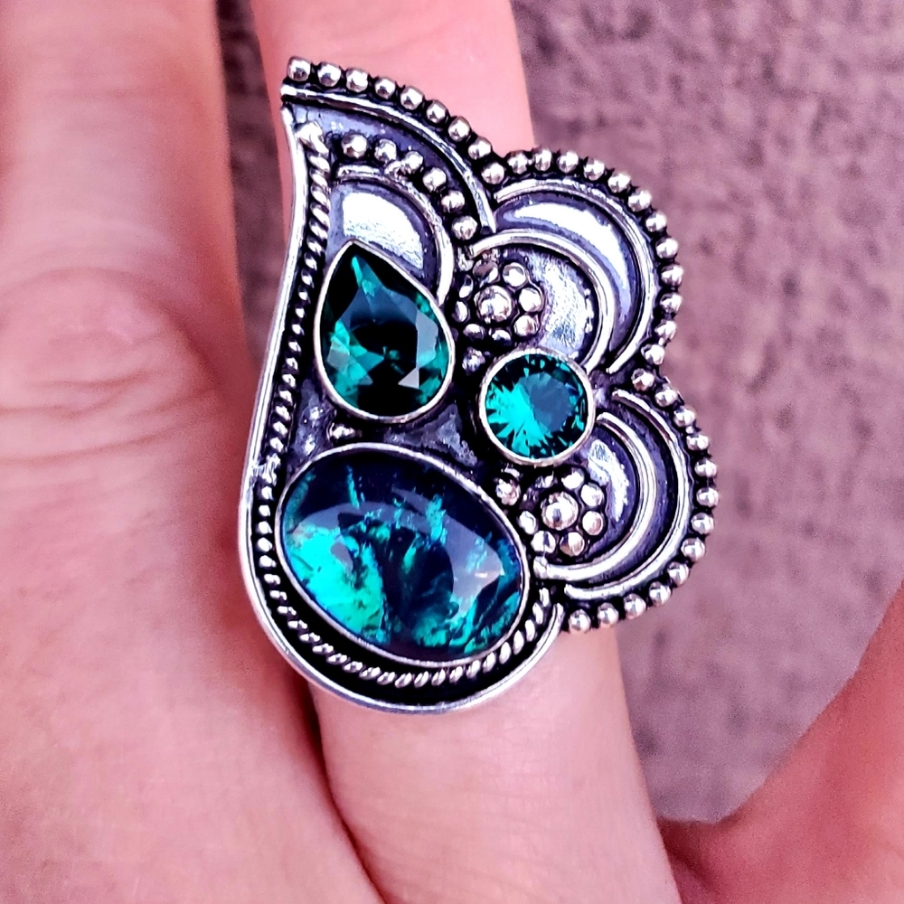 New Triplet Opal & Peridot 925 Silver Ring.